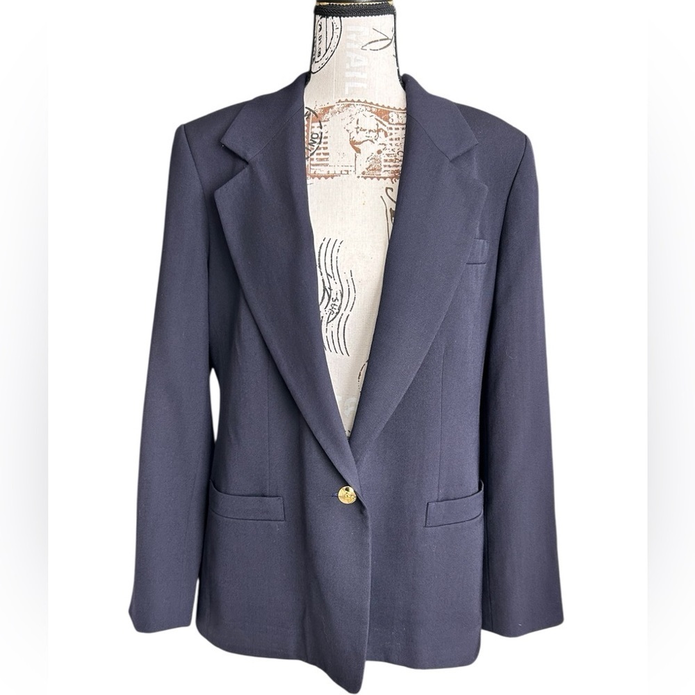 Austin Reed Vintage Wool Women's Blazer in Deep Blue and Gold Buttons size 12P